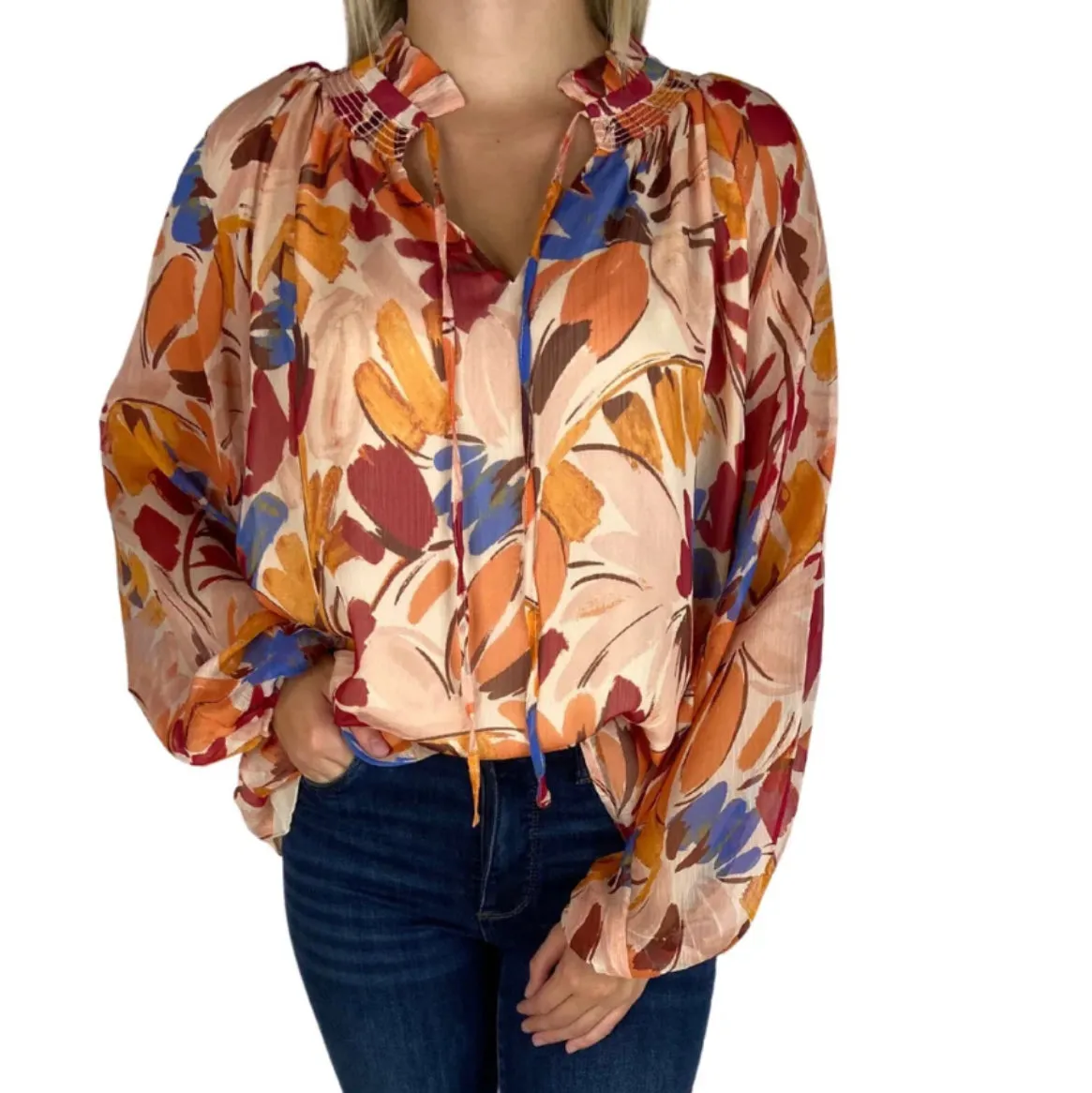 Abstract Fall Floral Blouse