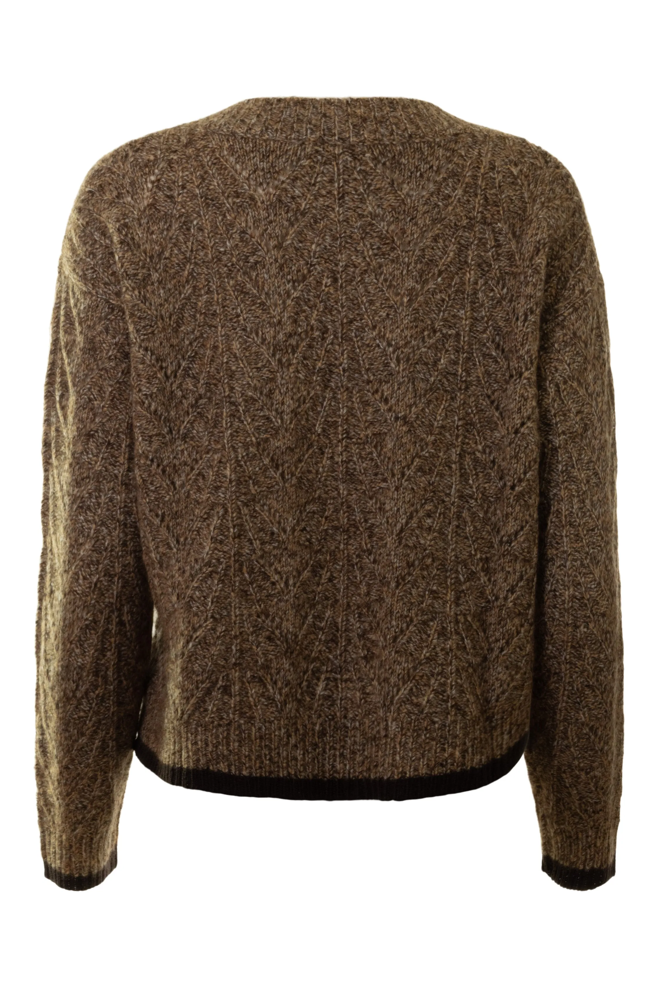 Autumn Cashmere Boxy Shell Stitch Tipped V-neck Sweater in Brownstone Combo