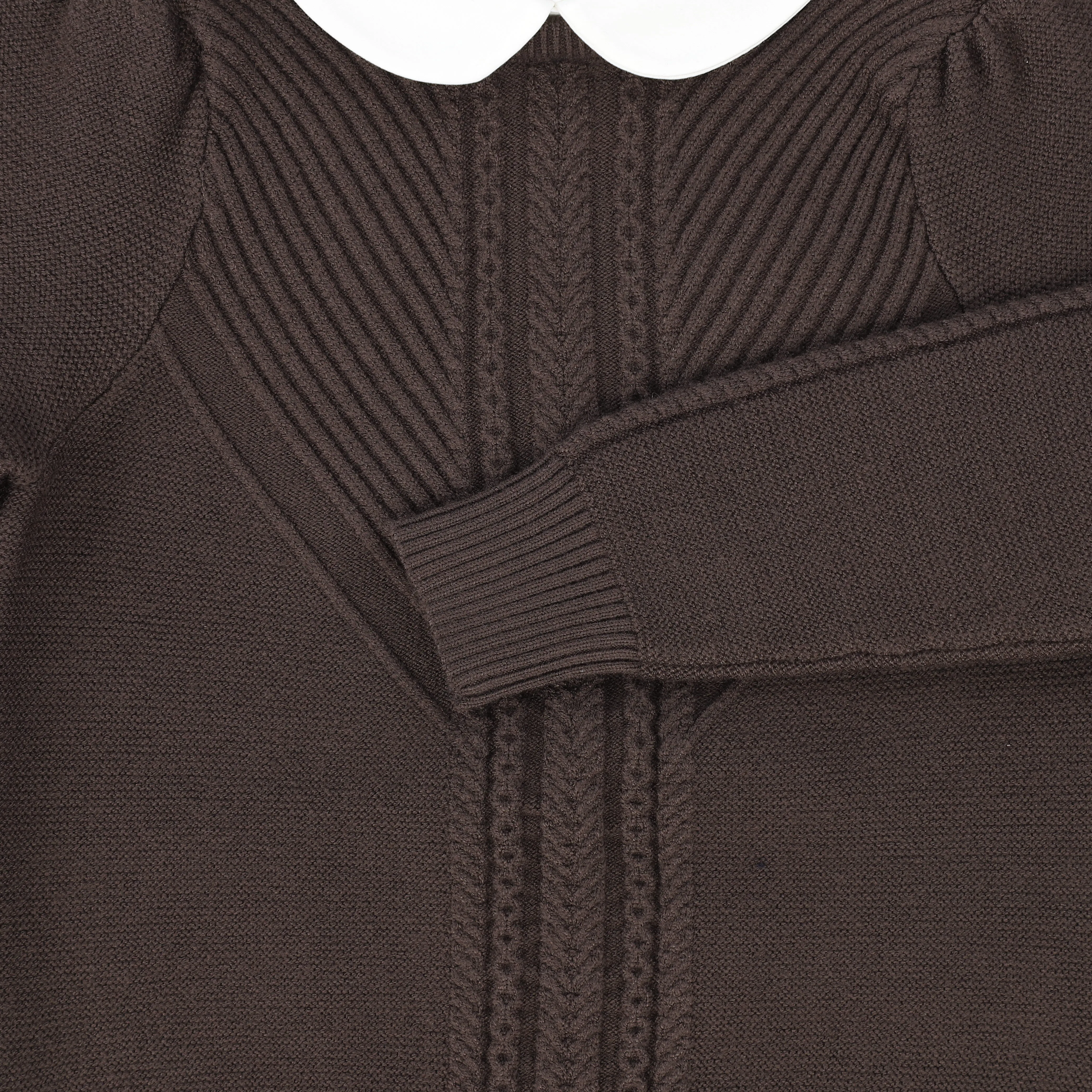 BAMBOO BROWN BRAIDED KNIT PUFF SLEEVE SWEATER [Final Sale]