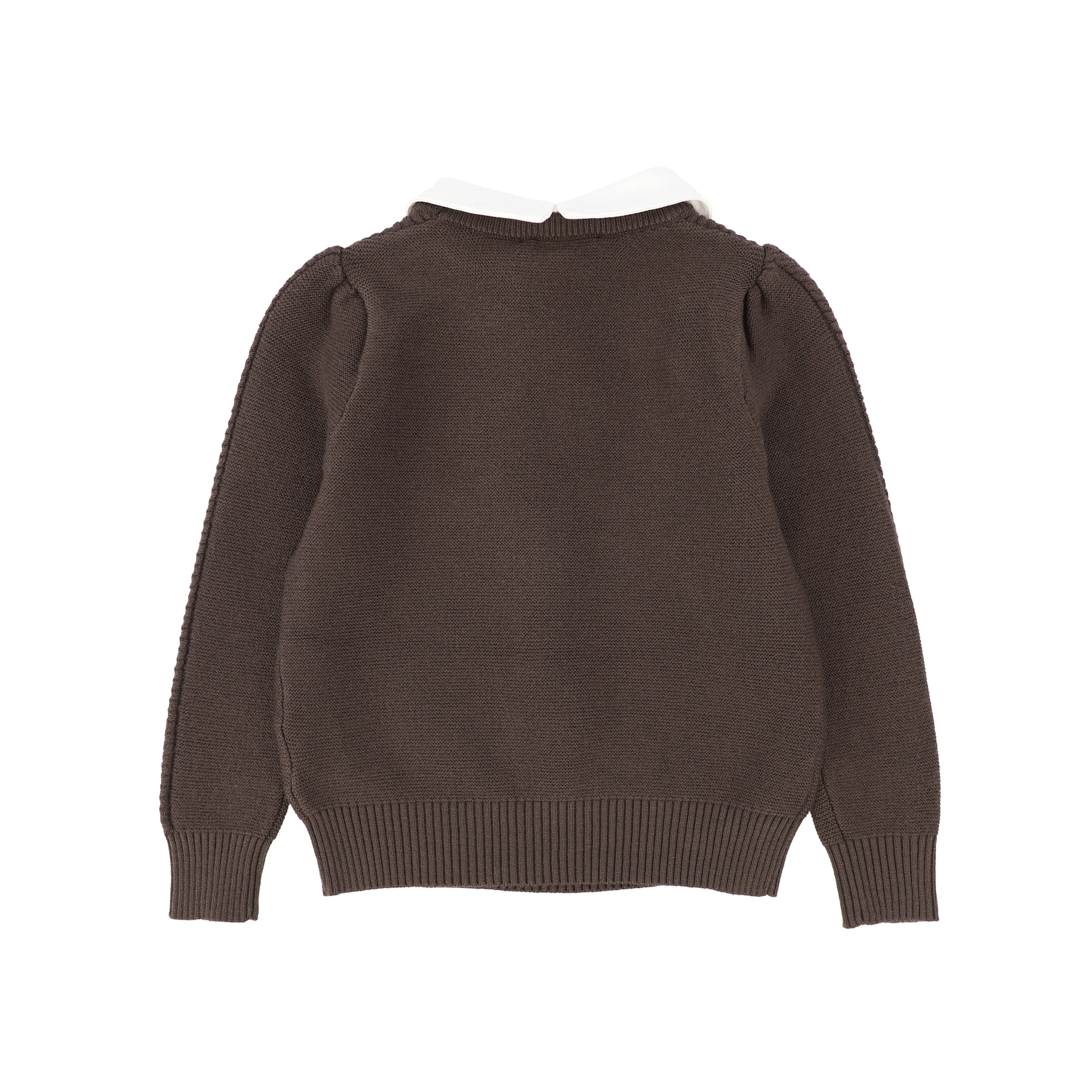 BAMBOO BROWN BRAIDED KNIT PUFF SLEEVE SWEATER [Final Sale]