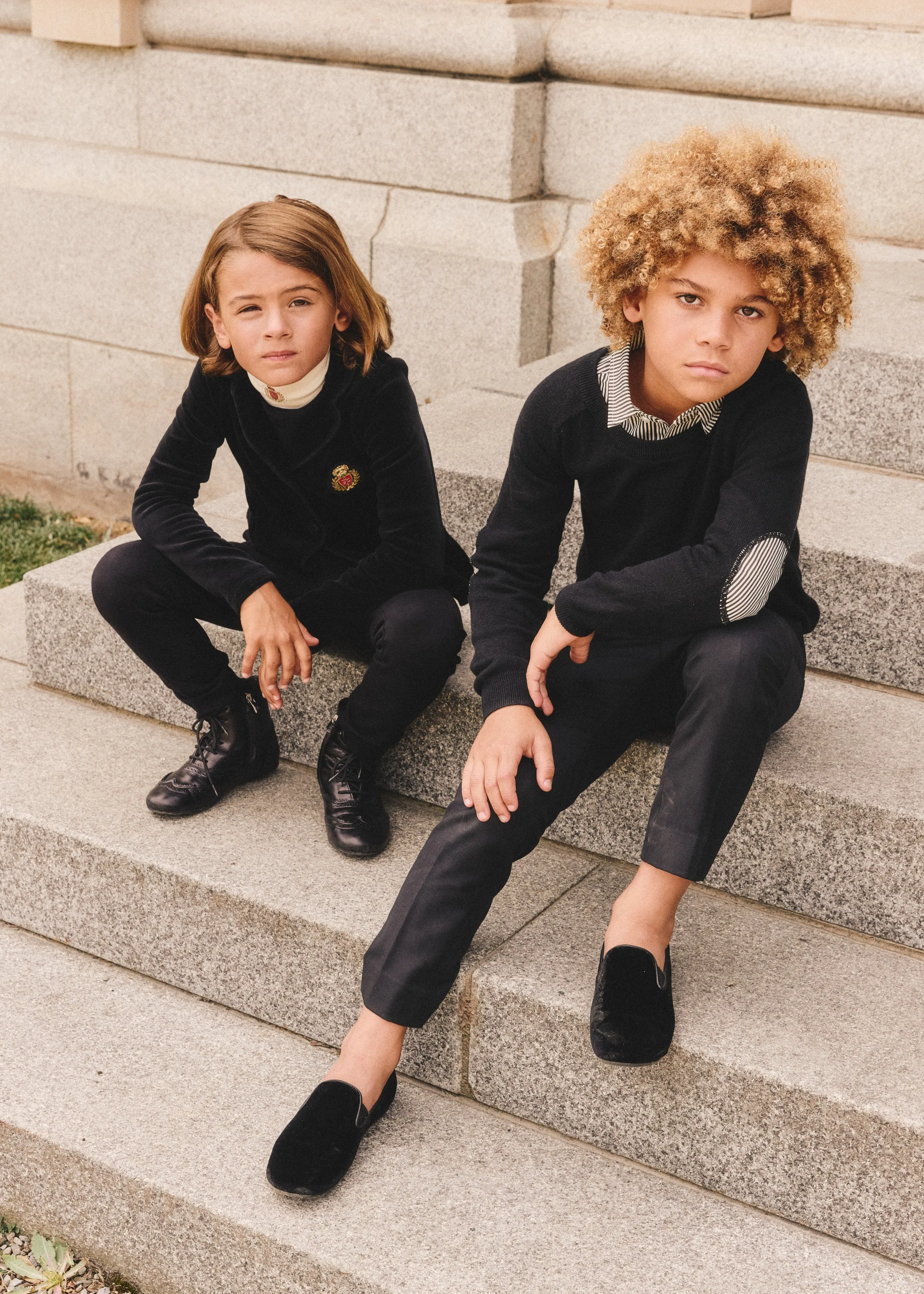 Black Velour Blazer with Embroidered Logo