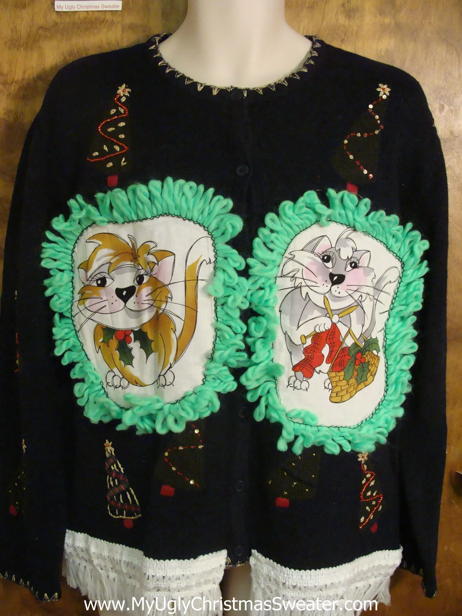 Double Sided Tree Cat Christmas Sweater
