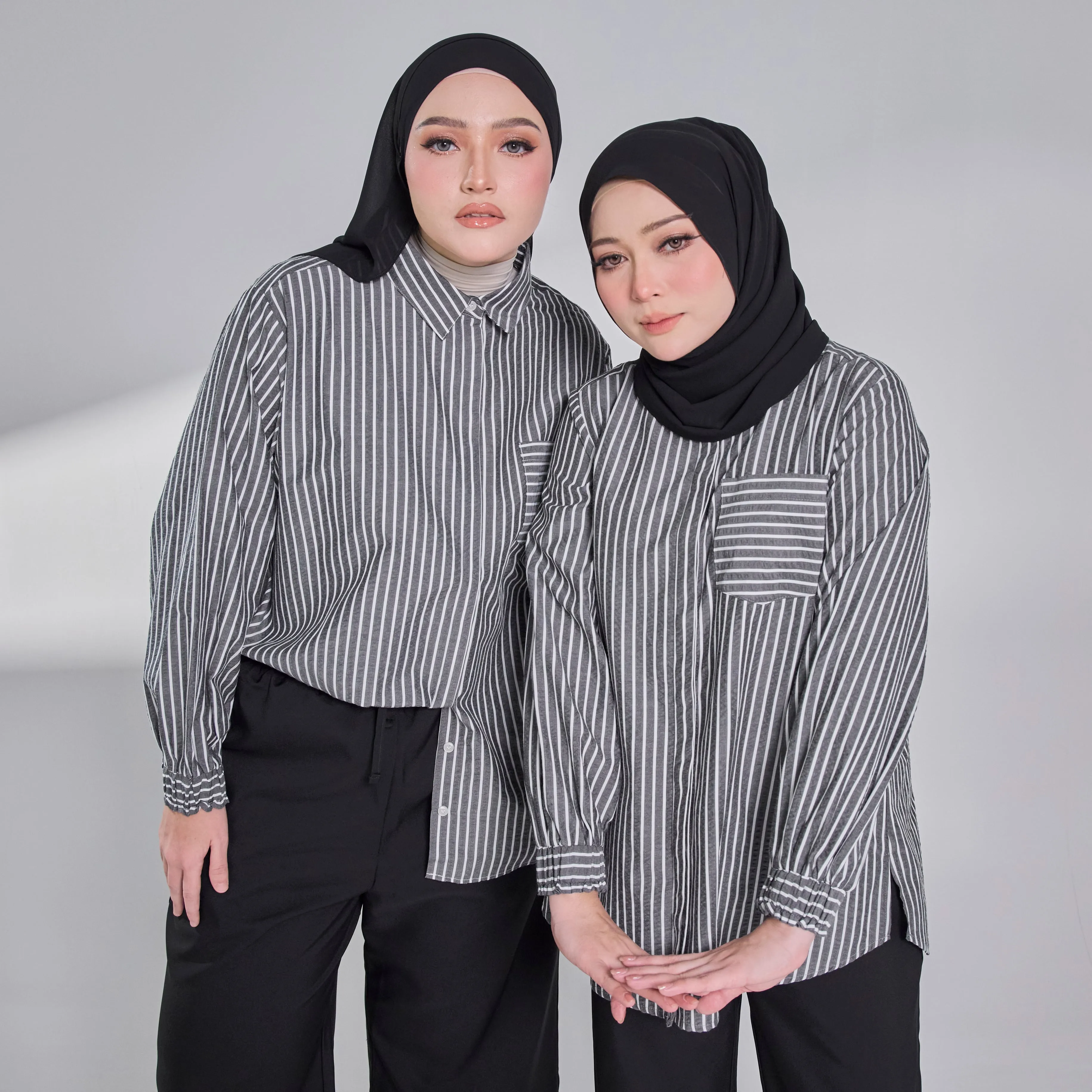 Elora Sheersucker Blouse - Black Stripe