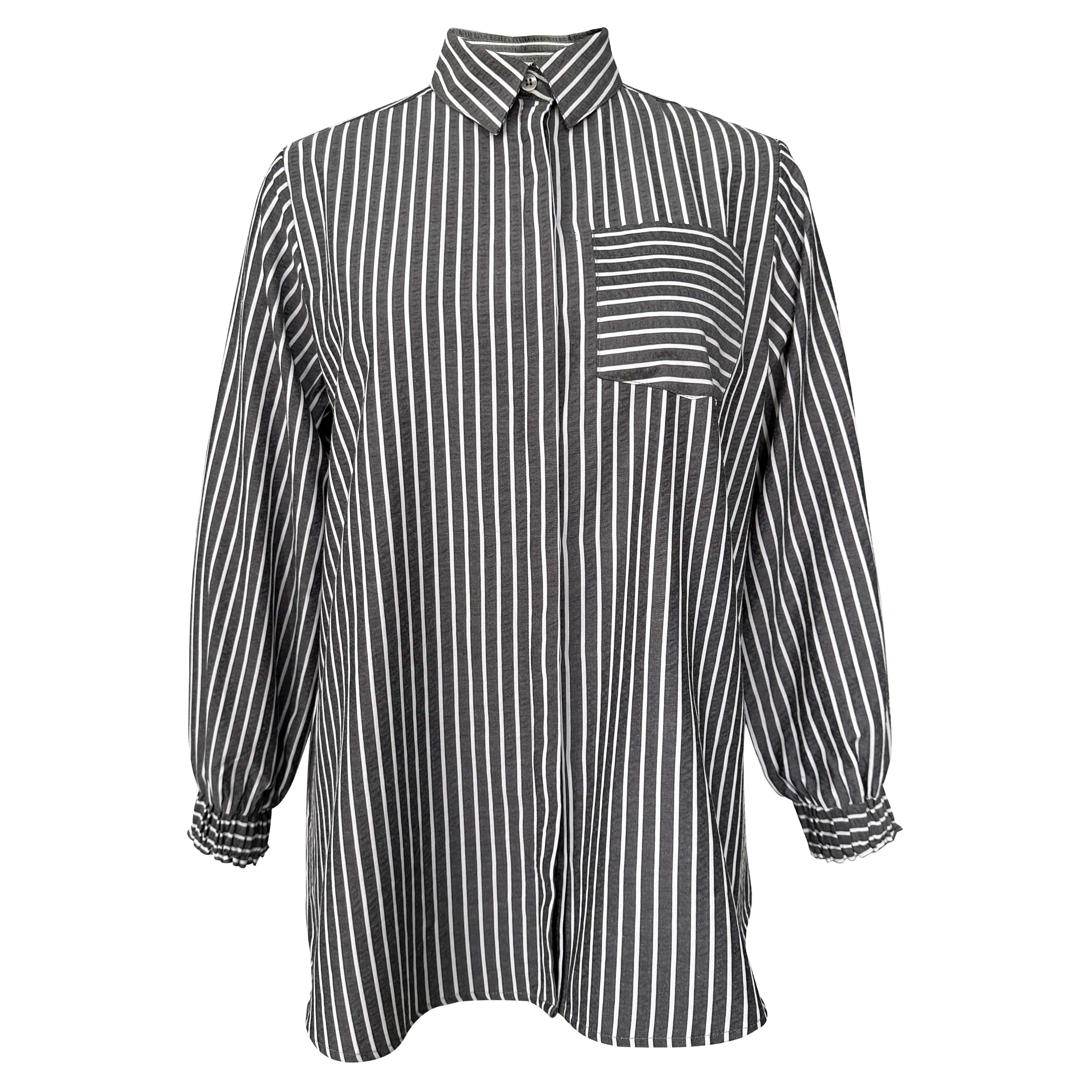 Elora Sheersucker Blouse - Black Stripe