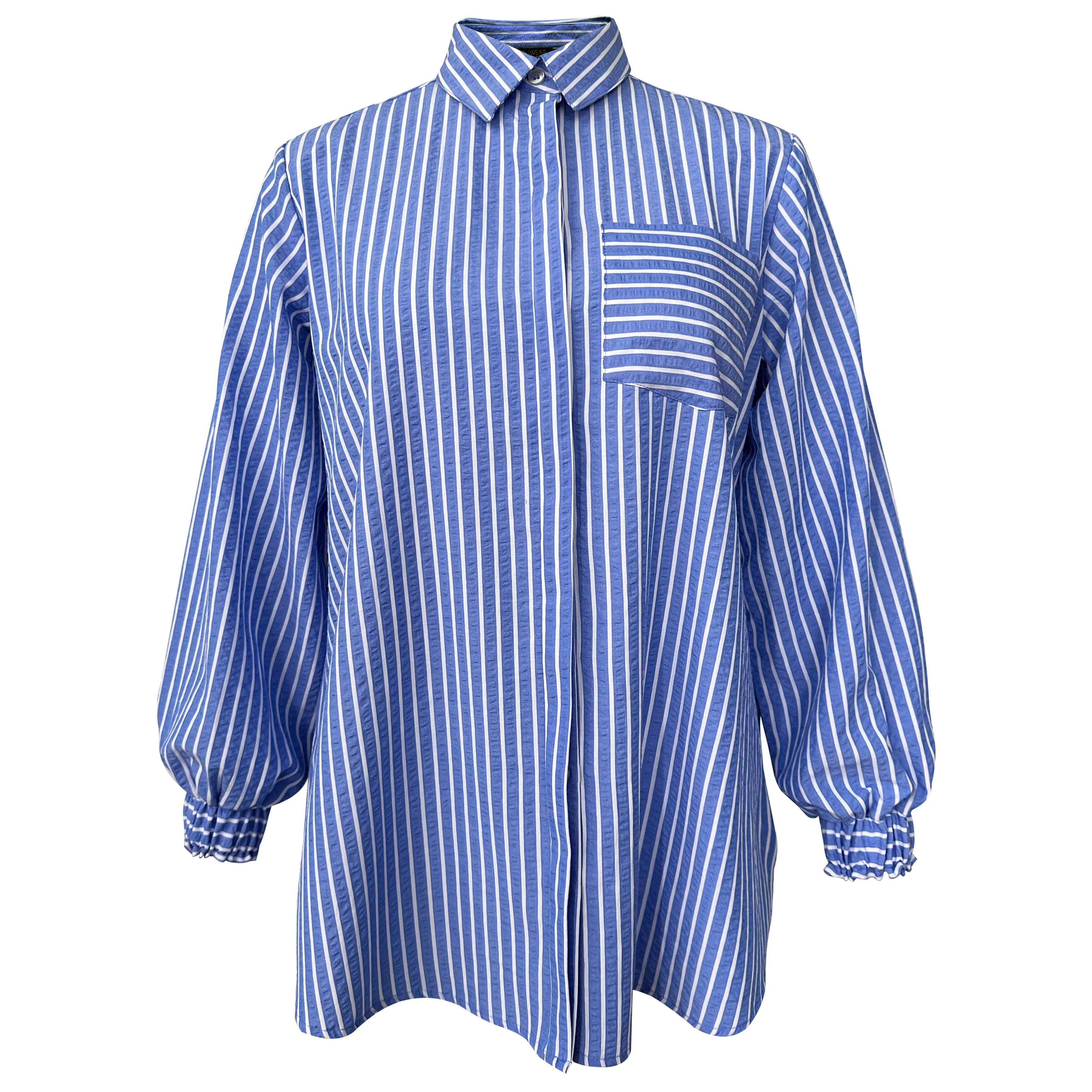 Elora Sheersucker Blouse - Blue Stripe