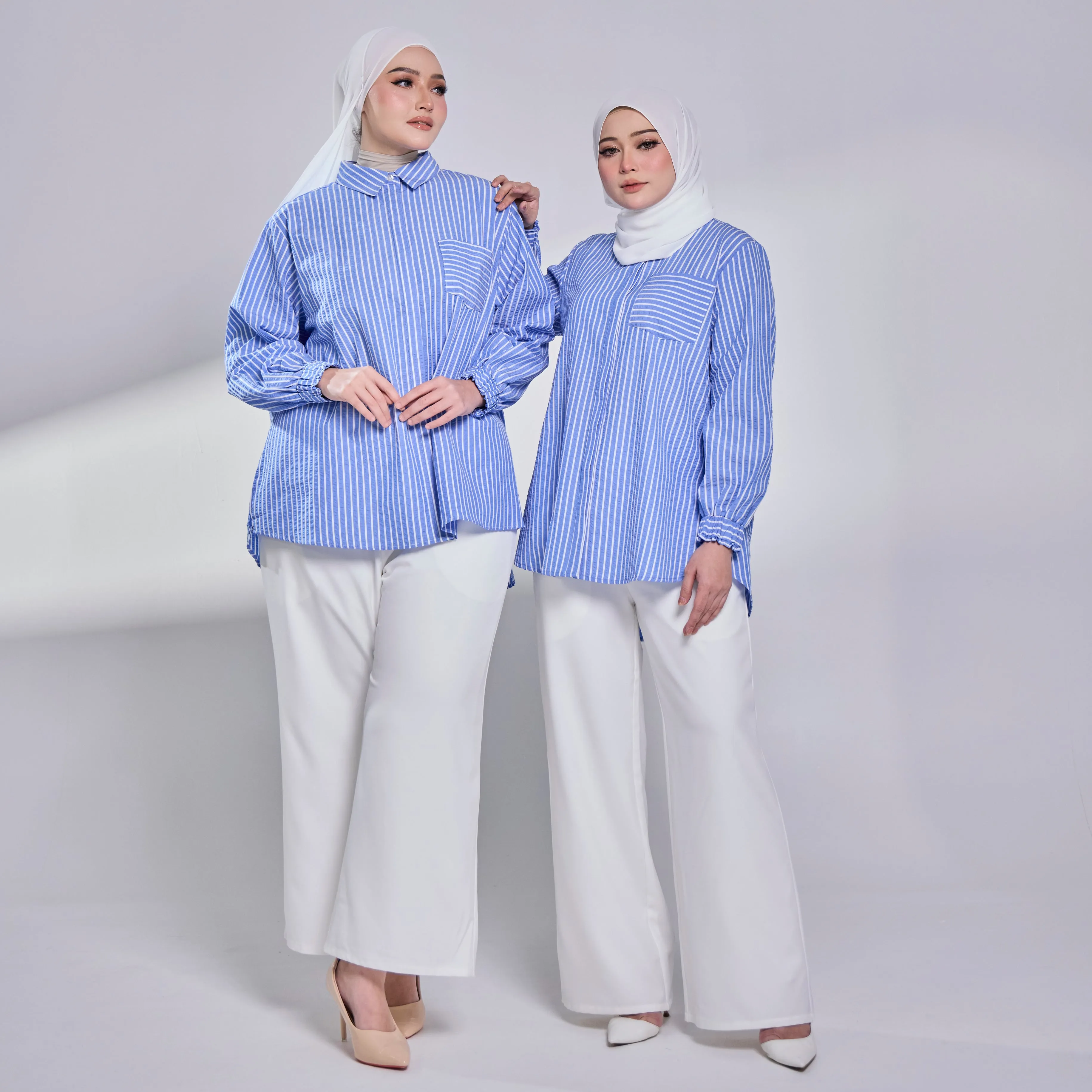 Elora Sheersucker Blouse - Blue Stripe