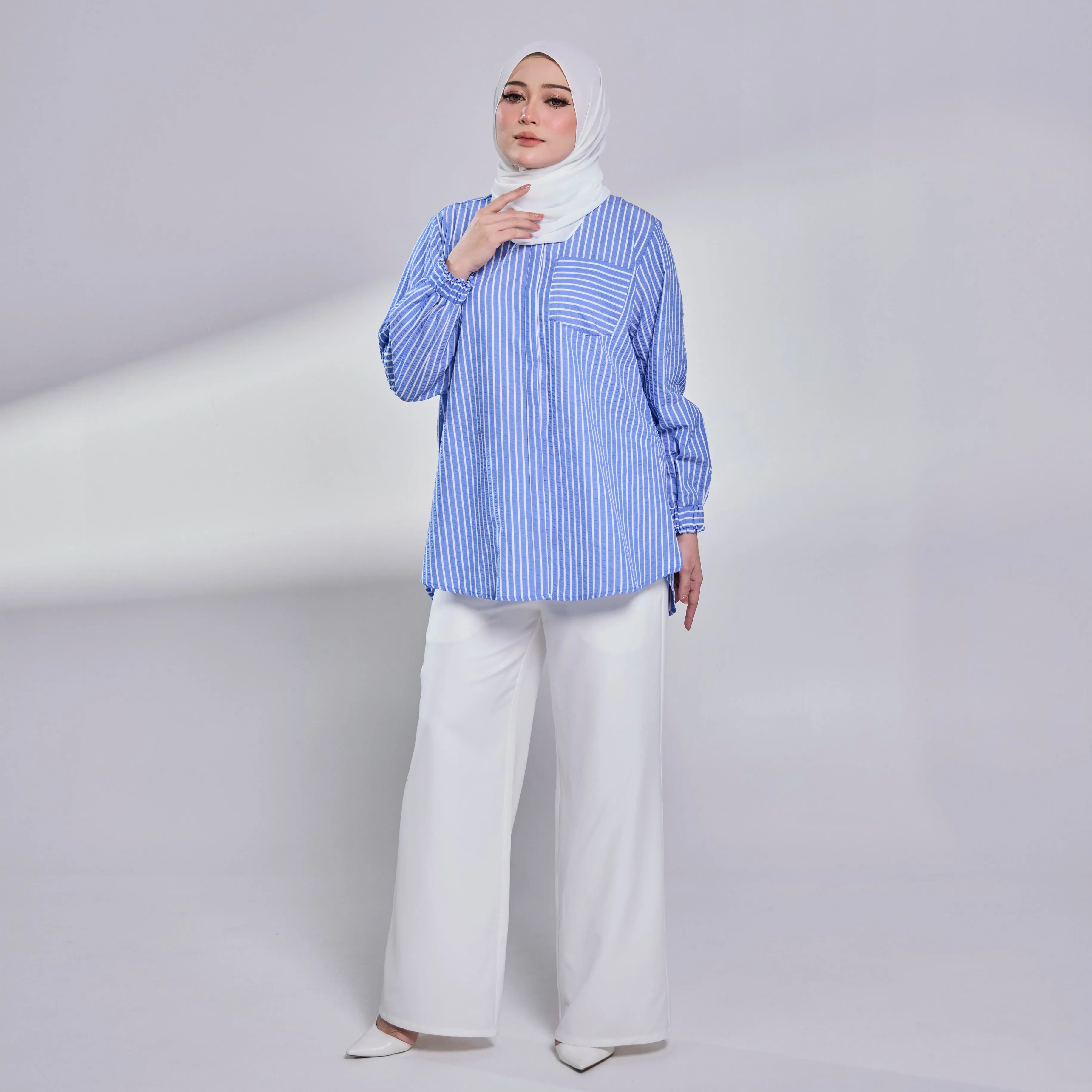 Elora Sheersucker Blouse - Blue Stripe