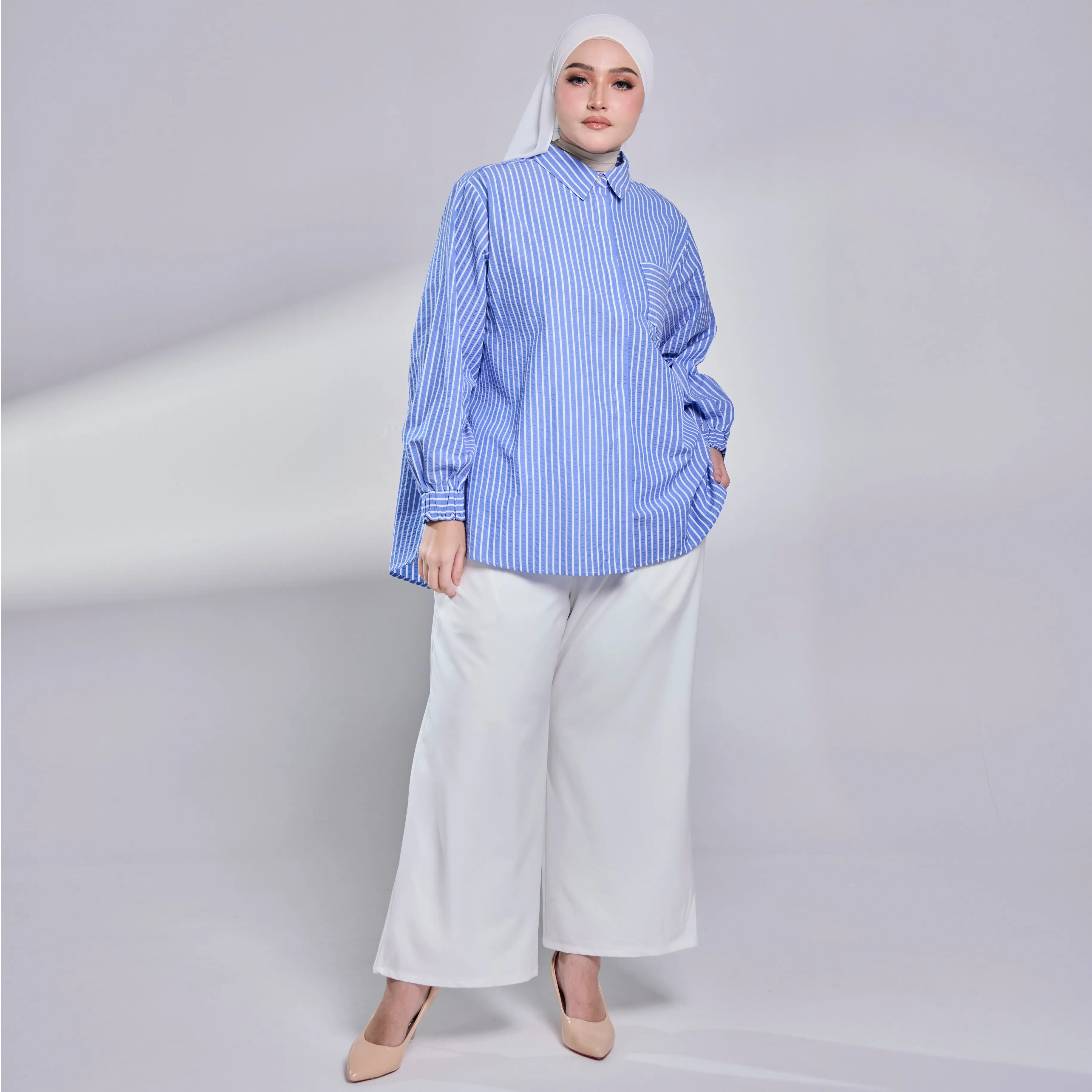 Elora Sheersucker Blouse - Blue Stripe