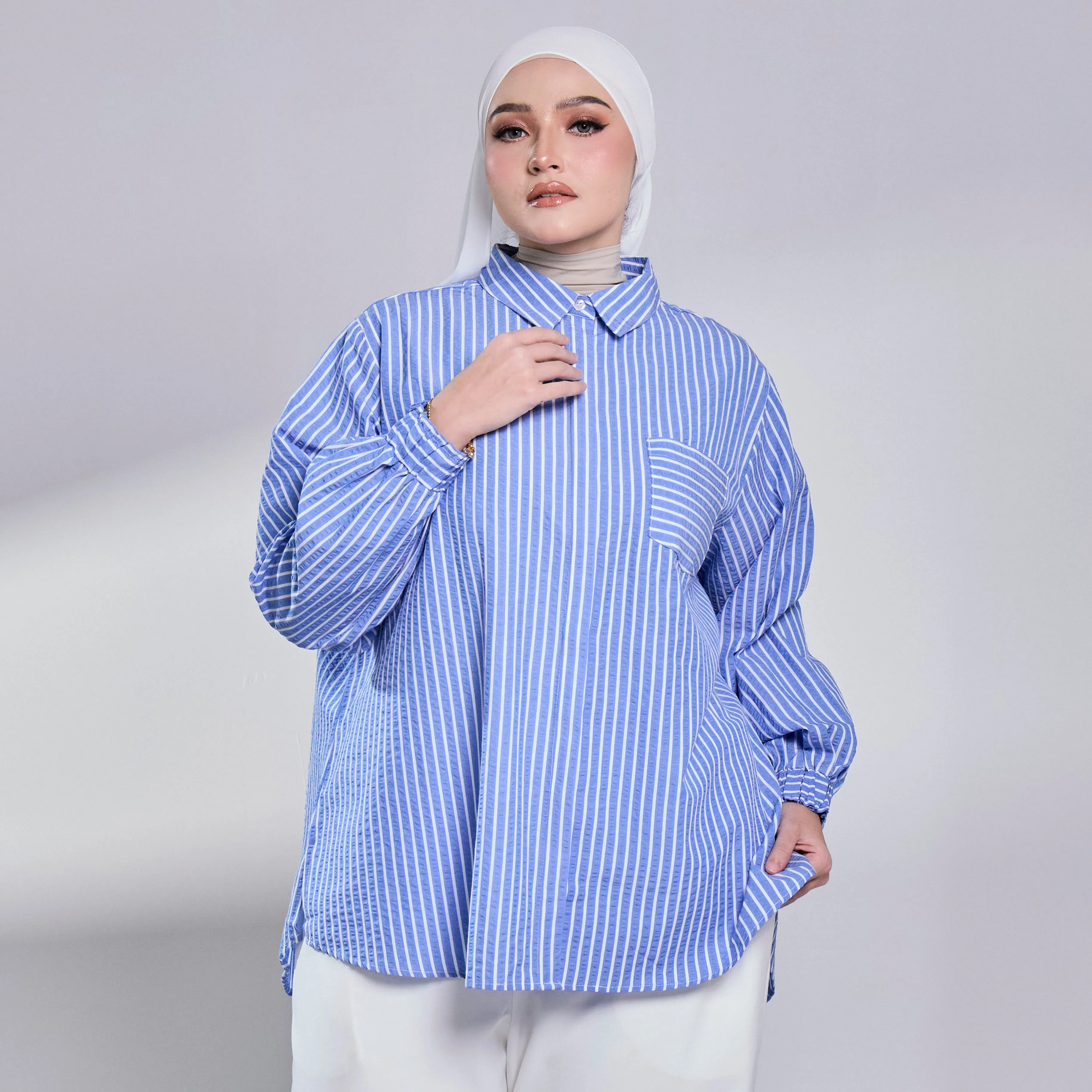 Elora Sheersucker Blouse - Blue Stripe
