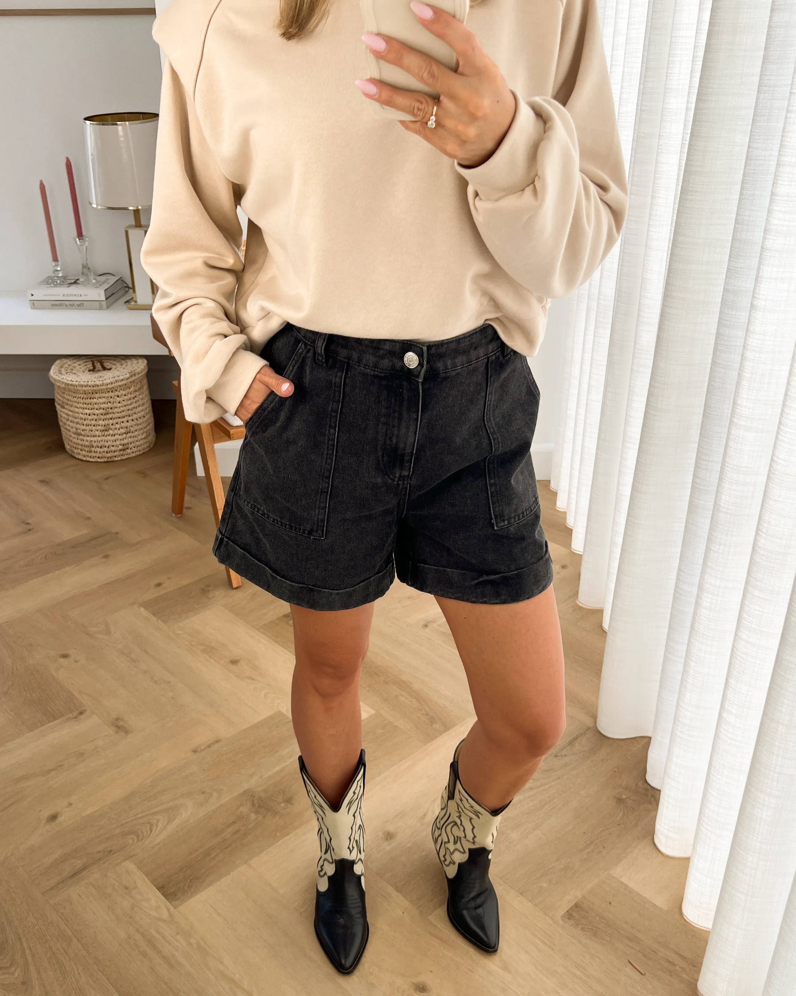 FALLON - Denim Pocket Shorts in Washed Black