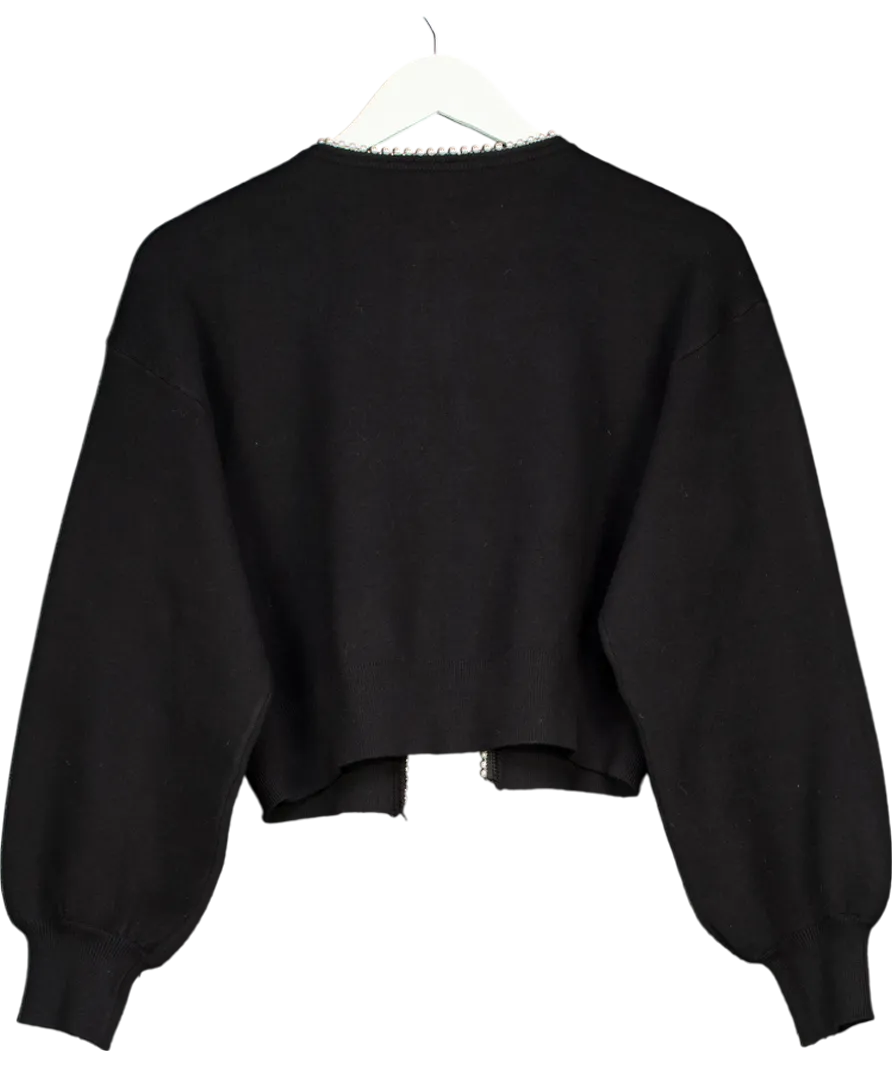 Flat White Black Pearl Trimmed Cardigan Sweater One Size