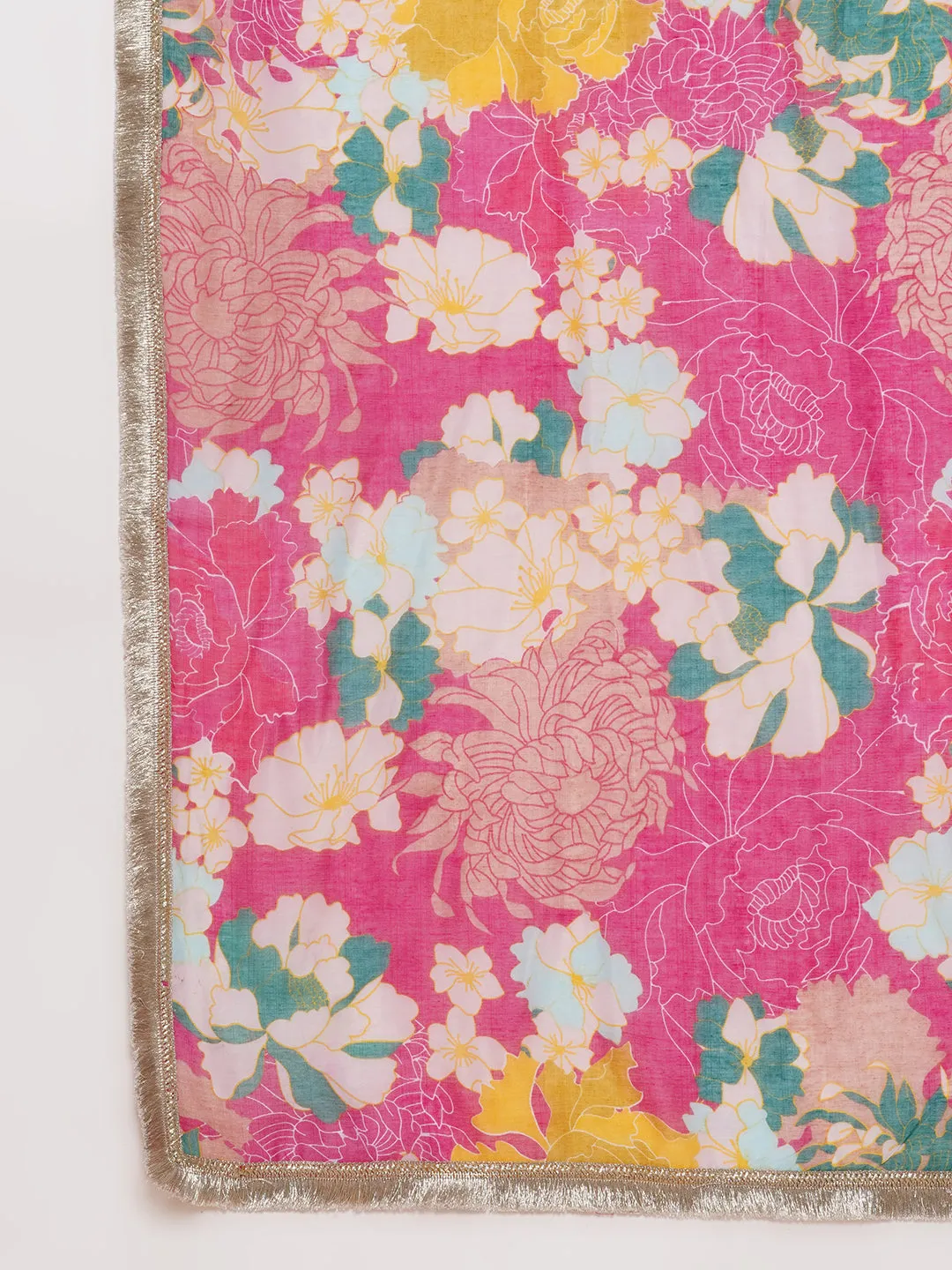 Pink Floral Multi Printed Chanderi Sarees with Embellished border