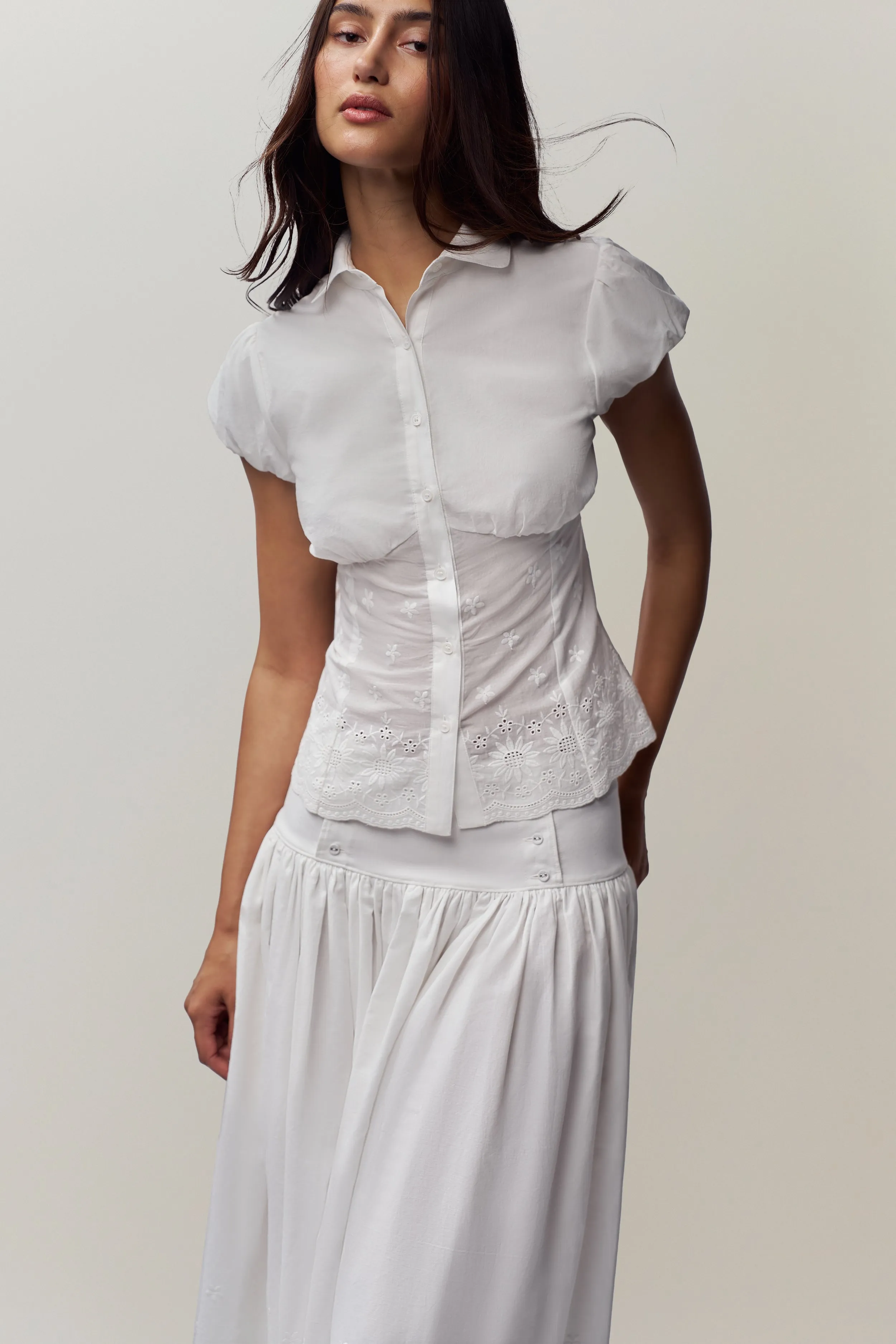 Elegant Rinka Embroidered Blouse with Intricate Detailing and Lightweight Fabric