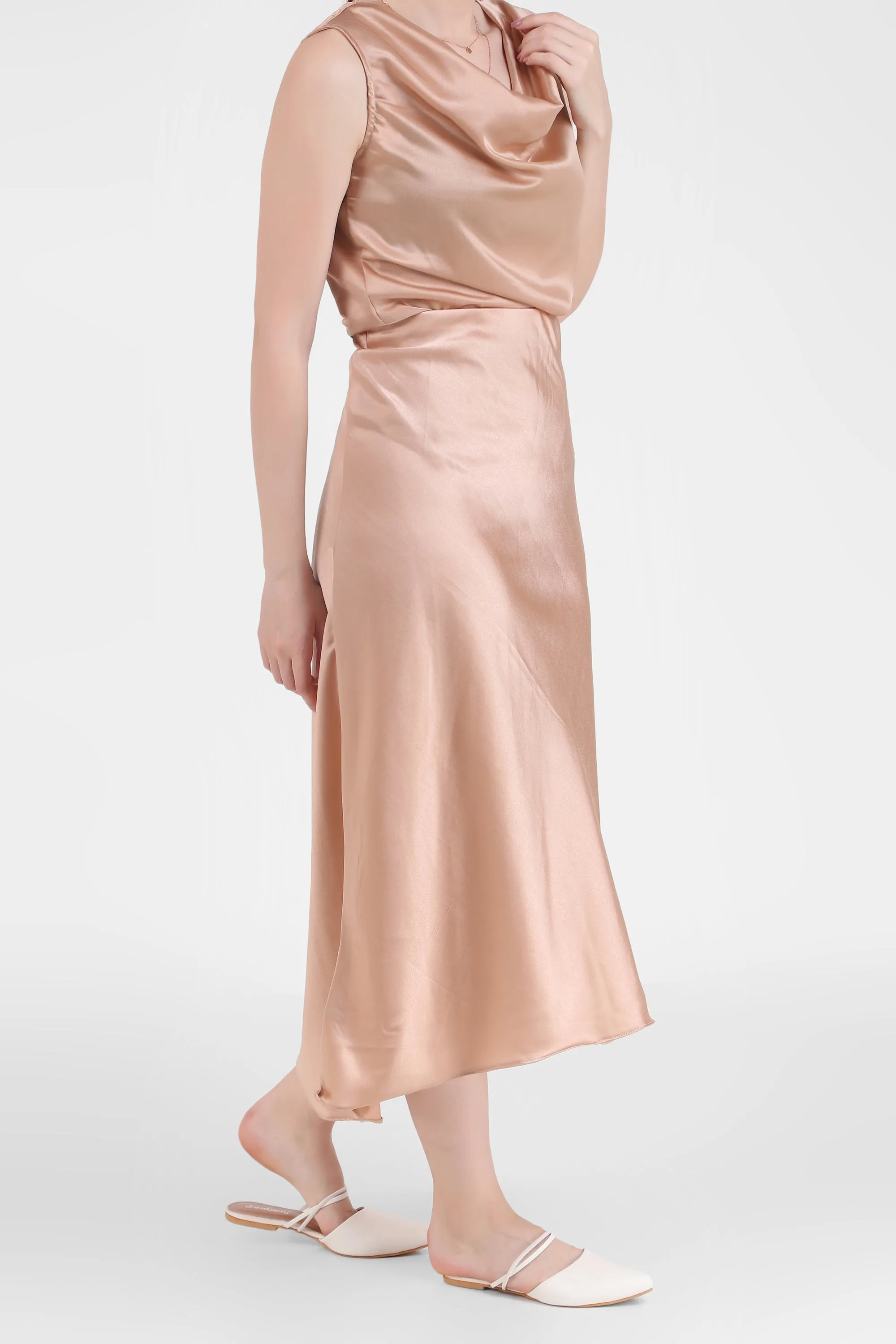 Satin Midi Skirt, Hazelnut