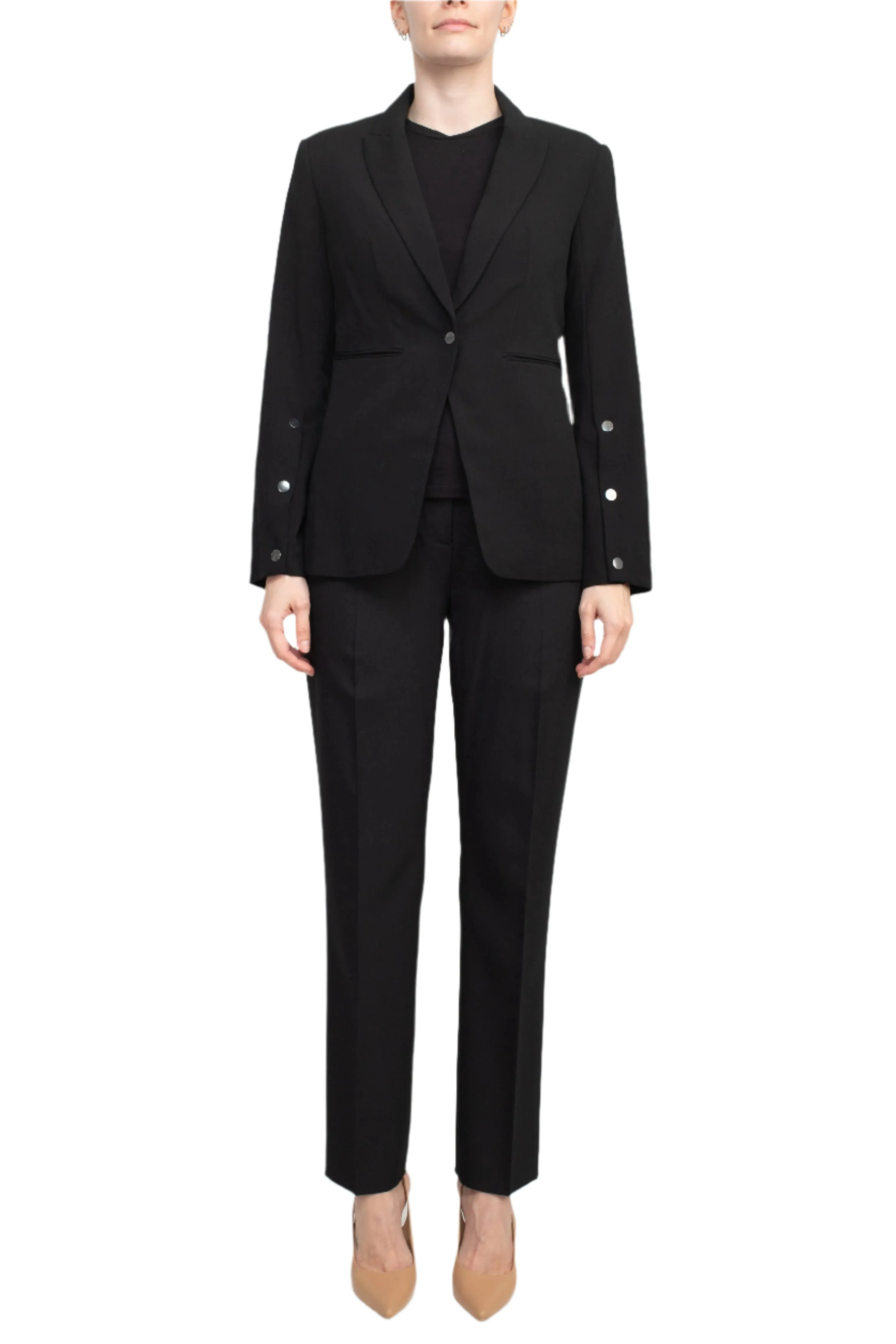 T Tahari Notched Collar Long Sleeve One Button Rayon Blazer