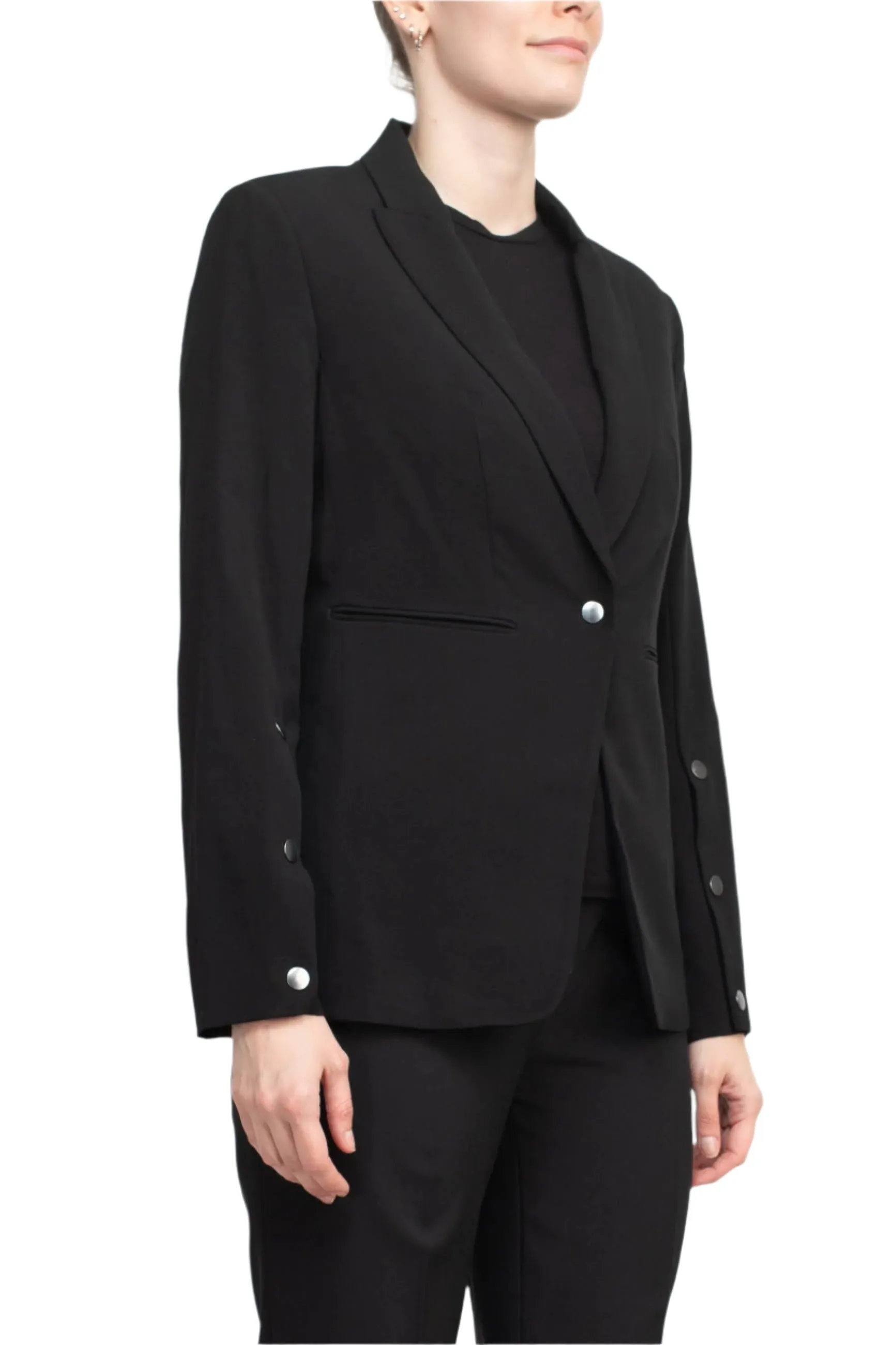 T Tahari Notched Collar Long Sleeve One Button Rayon Blazer