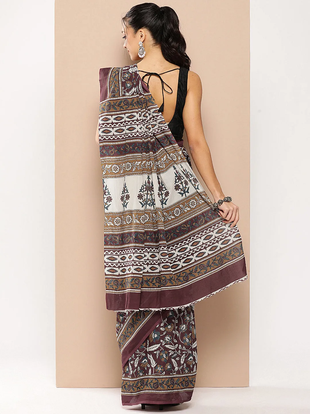 Women Maroon Mulmul Cotton Saree