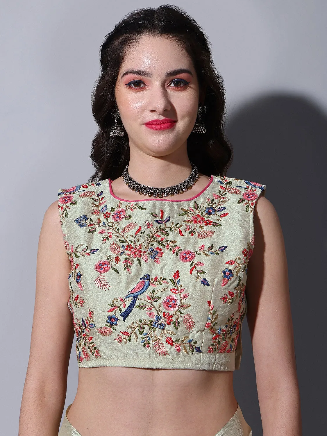 Women Party Wear Half Crush and Half Plain Cream Colour Chinon Saree Collection