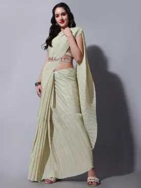 Women Party Wear Half Crush and Half Plain Cream Colour Chinon Saree Collection
